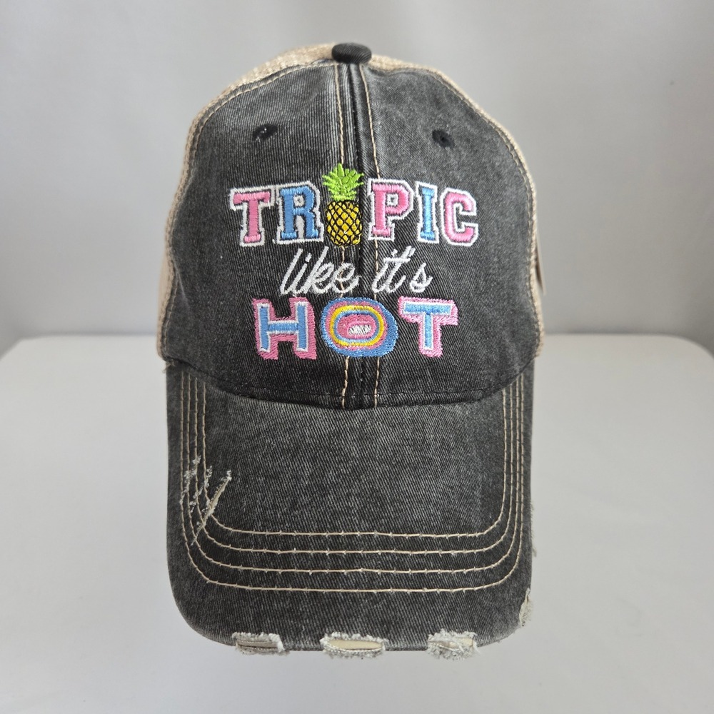 Katydid Tropic Like Its Hot Trucker Hat Grey Distressed Mesh Back Baseball Cap